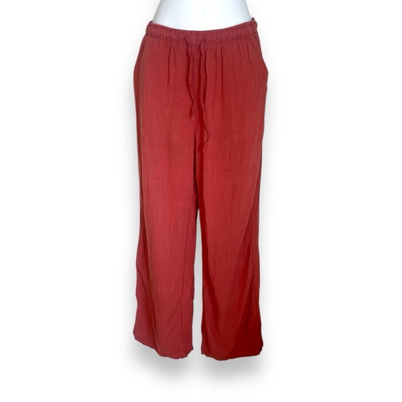 Blenca Red Linen Blend Wide Leg Pants Lightweight Waist Drawstring Trousers - Picture 1 of 3